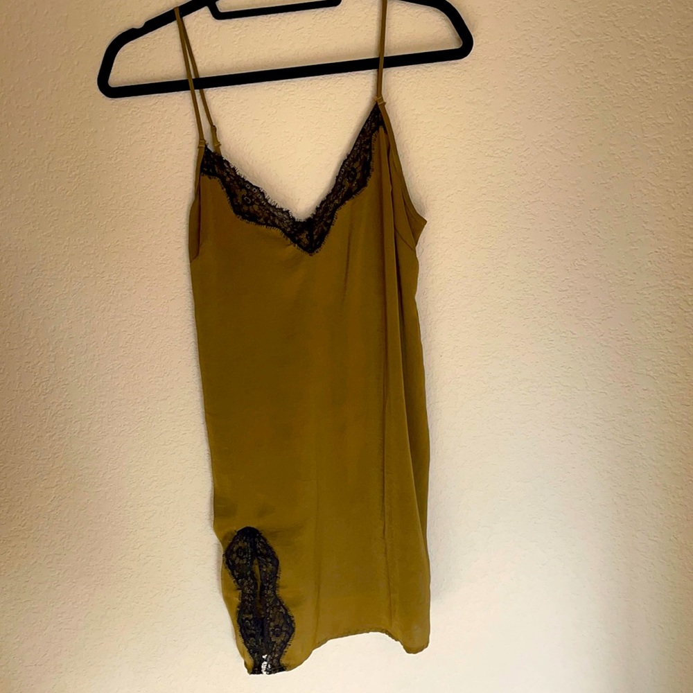 Urban Outfitters Sage Green Satin Slip Dress with Lace Detail and Leg Slit